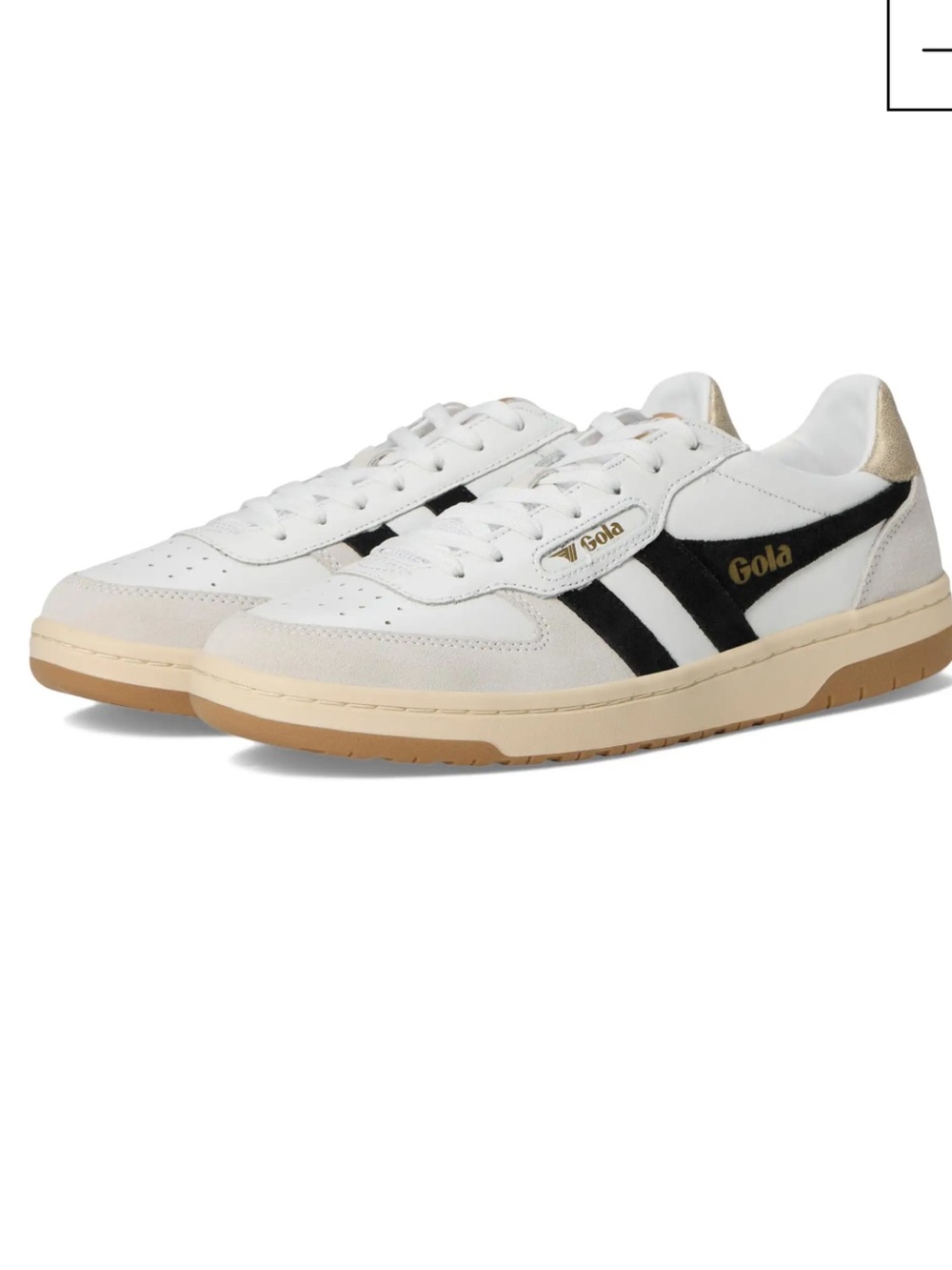 Gola Hawk White Leather Sneakers with Blue Stripes and Gum Sole